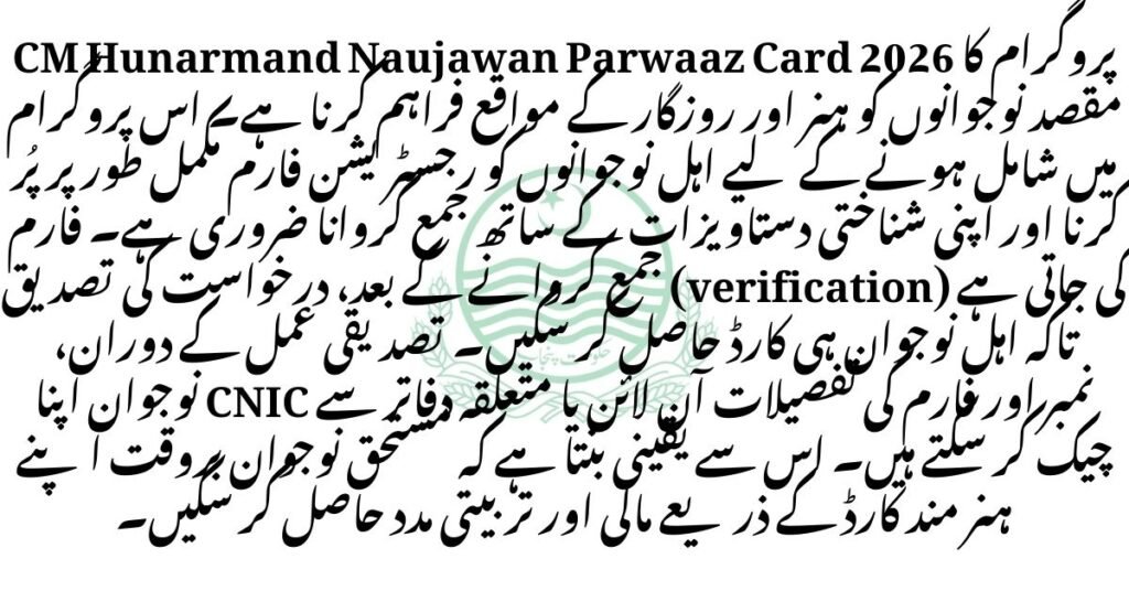 CM Hunarmand Naujawan Parwaaz Card 2026